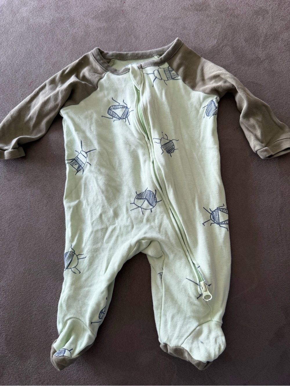 Newborn Okie Dokie Green Bug Print Footed One-Piece for Kids